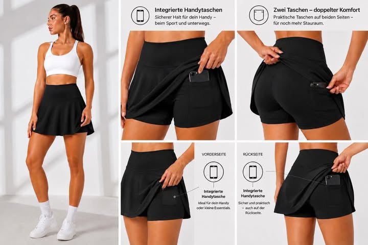 ComfortFlow Skort – Sportrock mit integrierter Shorts und 2 Handytaschen